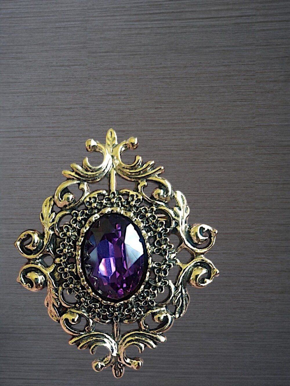 Victorian Inspired Filigree Amethyst Brooch